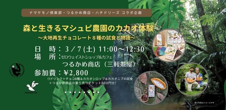 3/7(土) 森と生きるマシュピのカカオ体験 ~8種のチョコレートの試食と物語~